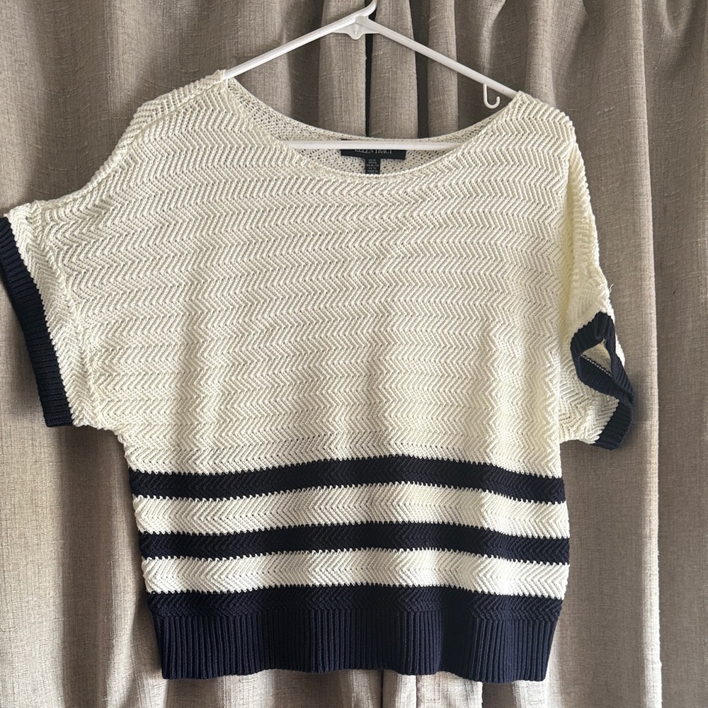 Ellen Tracy Elegant Black and White Knit Dolman Sleeves Sweater XL Anthropologie